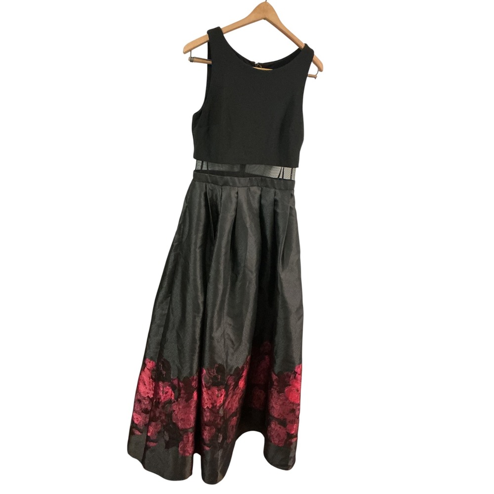 Betsy & Adam Womens Black Red Floral Mesh Waist Pleated Midi Formal Dress Size 8 - Picture 10 of 10